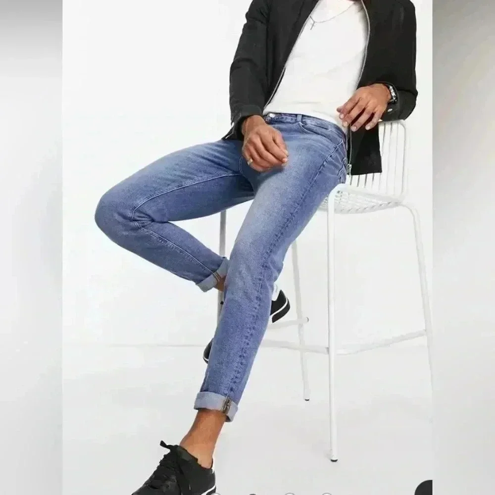 ASOS DESIGN skinny jeans in vintage mid wash blue